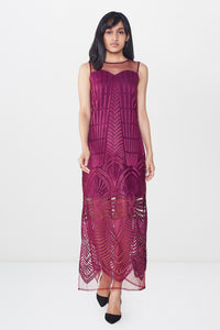 Wine Lace Maxi Dress