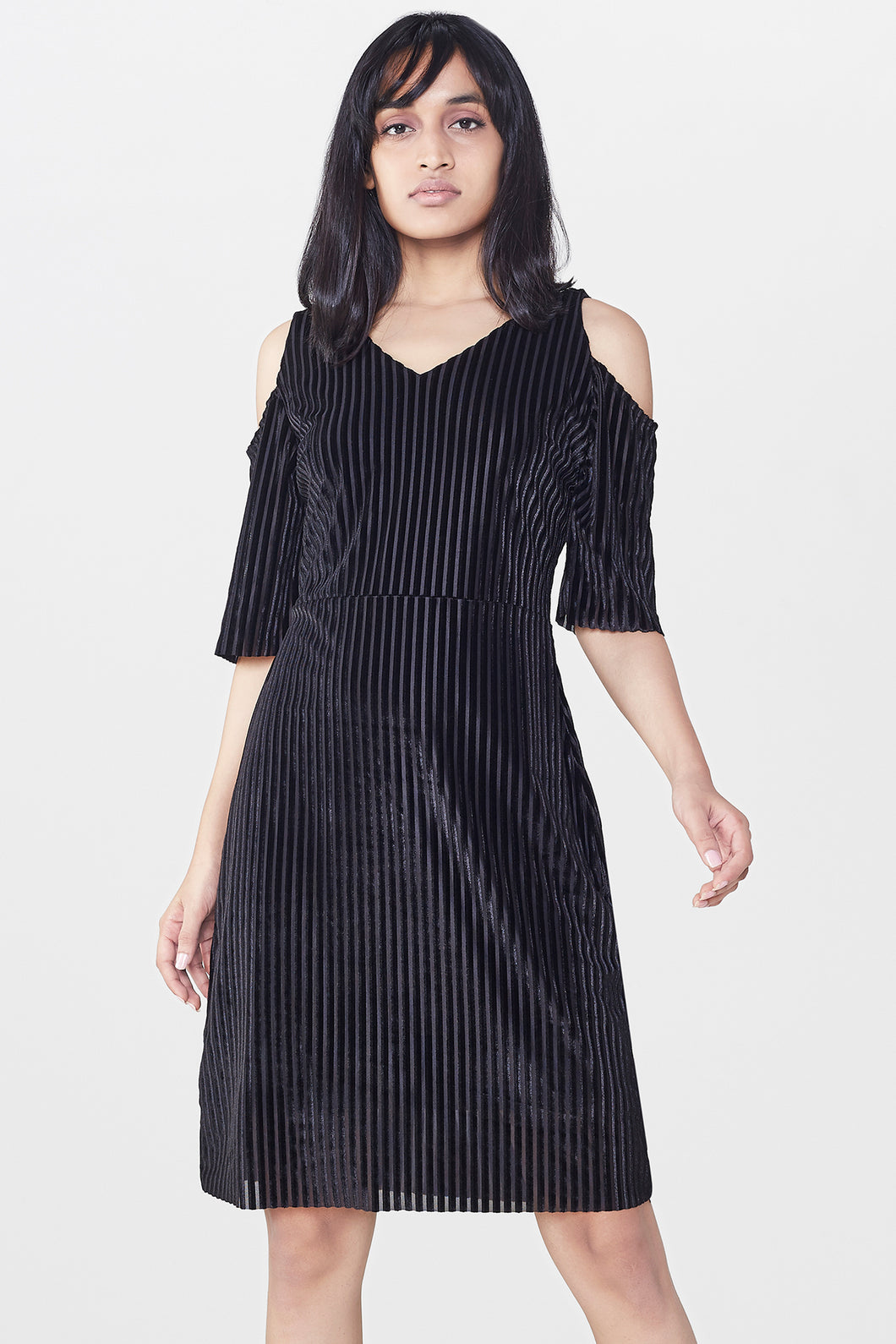 Black Cold Shoulder Velvet Dress