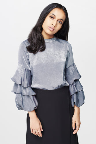 Grey Ruffle Sleeves Top