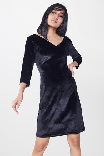 Black Velvet Overlap Cut-Out Dress