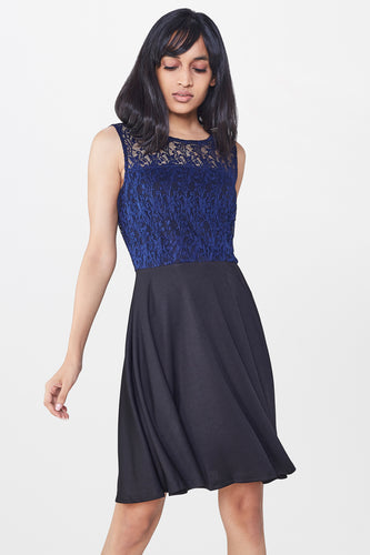 Ink Blue Lace Fit and Flare Dress