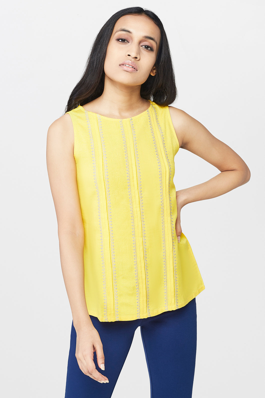 Yellow Pintuck Top