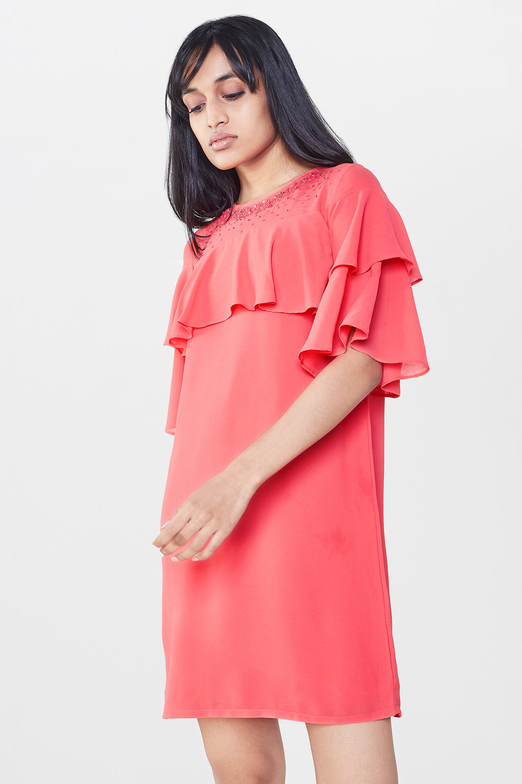 Pink Ruffle Shift Dress
