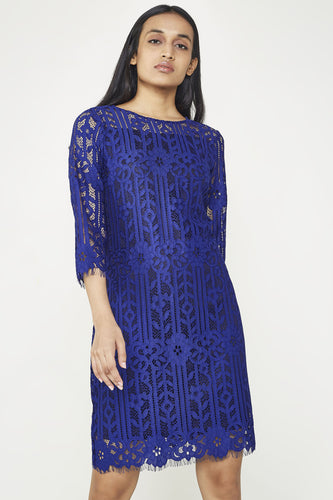 Blue Lace Shift Dress