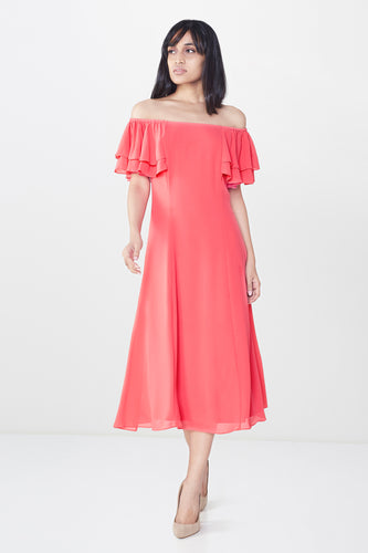 Pink Ruffle Midi Dress