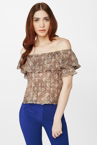 Off Shoulder Tribal Print Crushed Crop Top