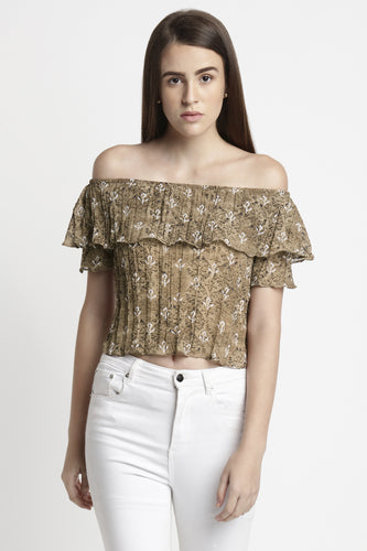 Printed Off Shoulder Crop Top