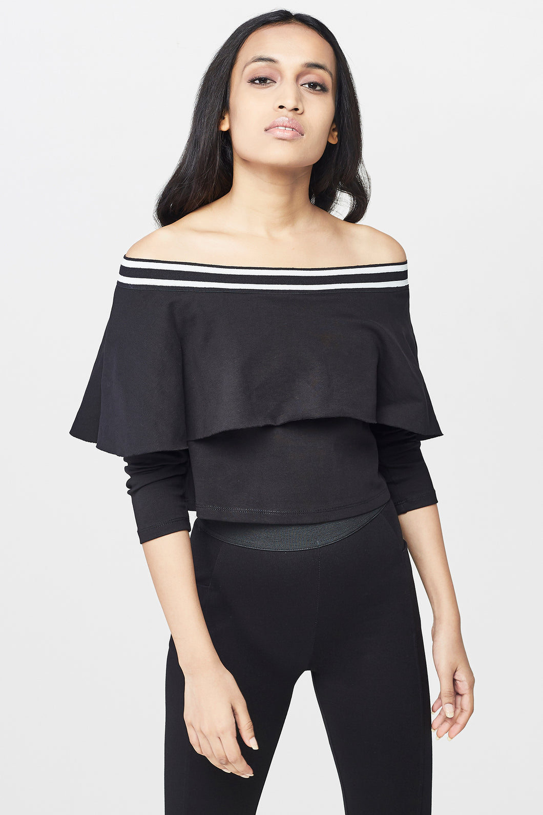 Black Off-Shoulder Crop Top