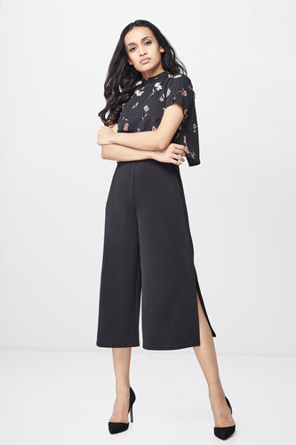 Black Jumpsuit With Attached Printed Cape