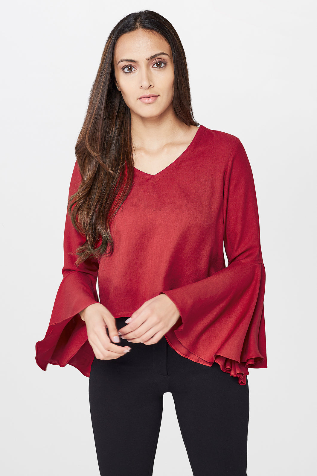 Maroon Bell Sleeves Crop Top