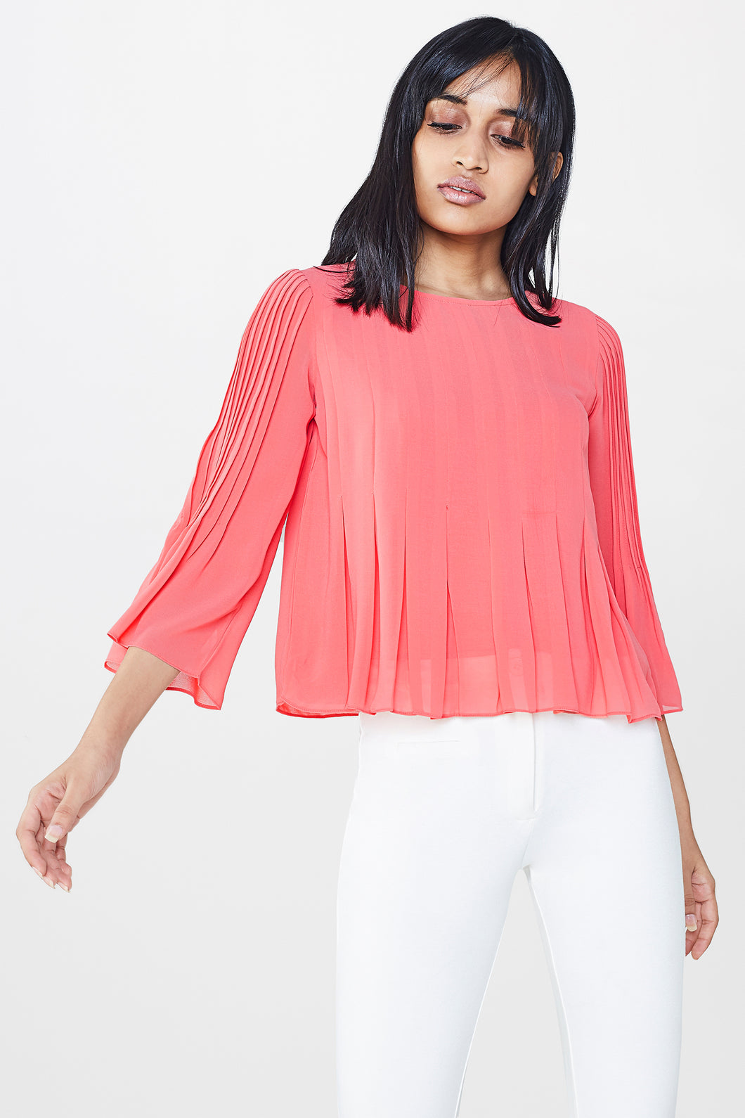 Coral Boxy Pleat Crop Top