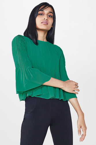 Green Boxy Pleat Crop Top