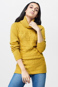 Mustard Polo Neck Knitted Sweater