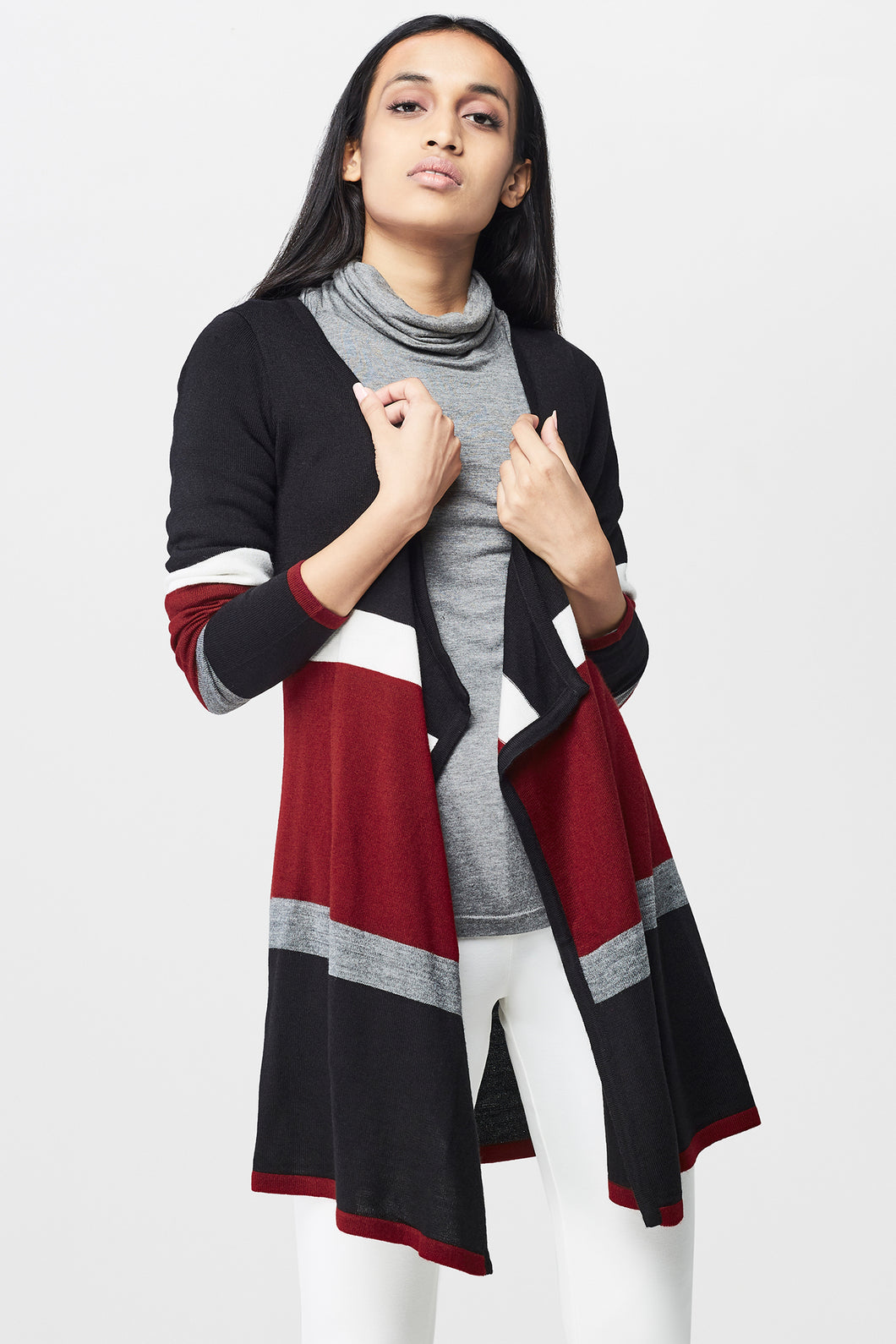 Burgundy Waterfall Front Open Jacket