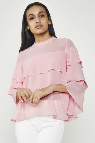 Peach Embellished Neckline Top