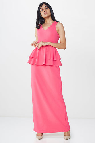 Pink Peplum Maxi Dress