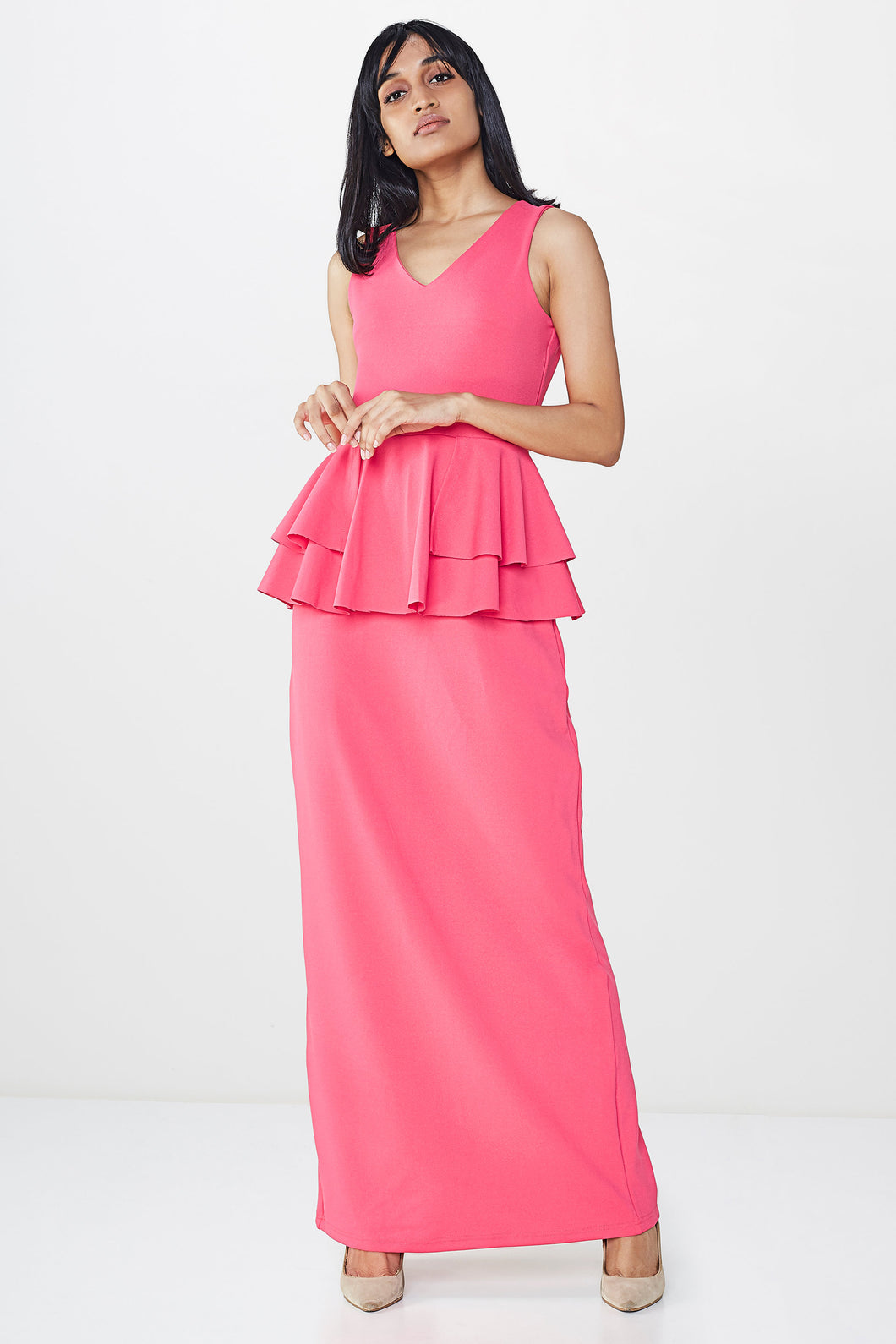 Pink Peplum Maxi Dress