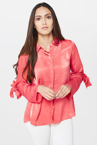Coral Button Down Sleeves Top