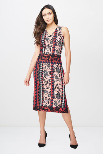 Geometric and Floral Print Midi Dress