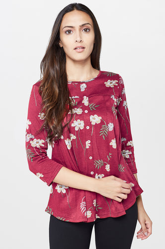 Floral Printed Button Top