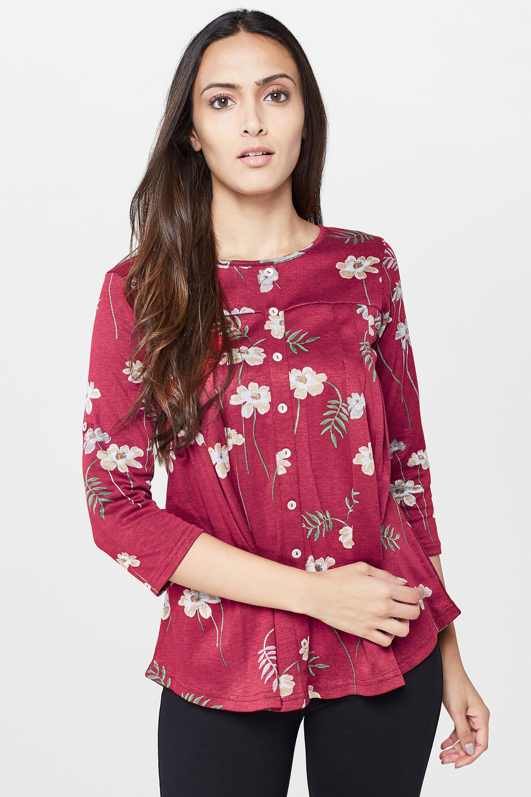 Floral Printed Button Top