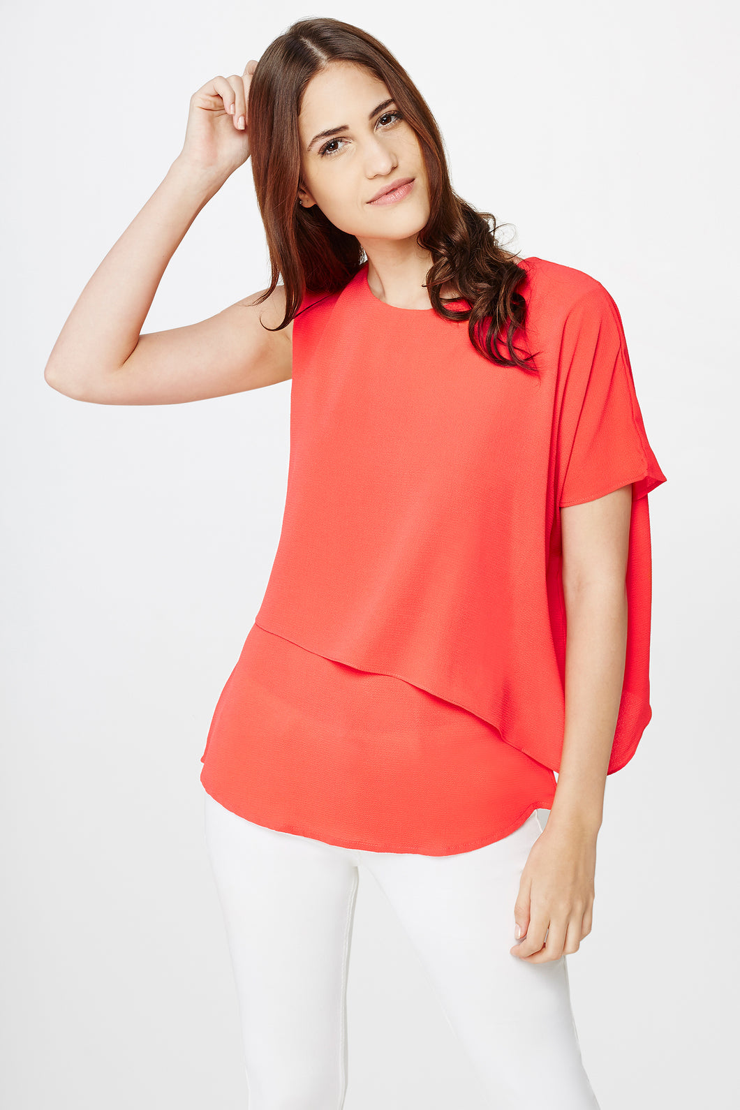 Red Asymmetric Cape Top