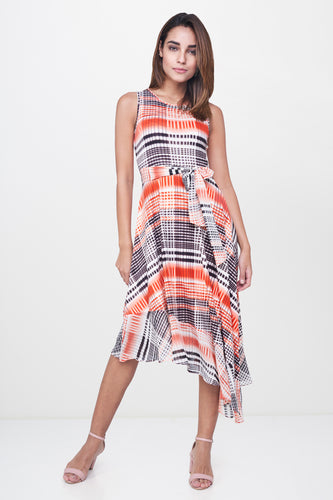 Orange Asymmetric Belted Dress