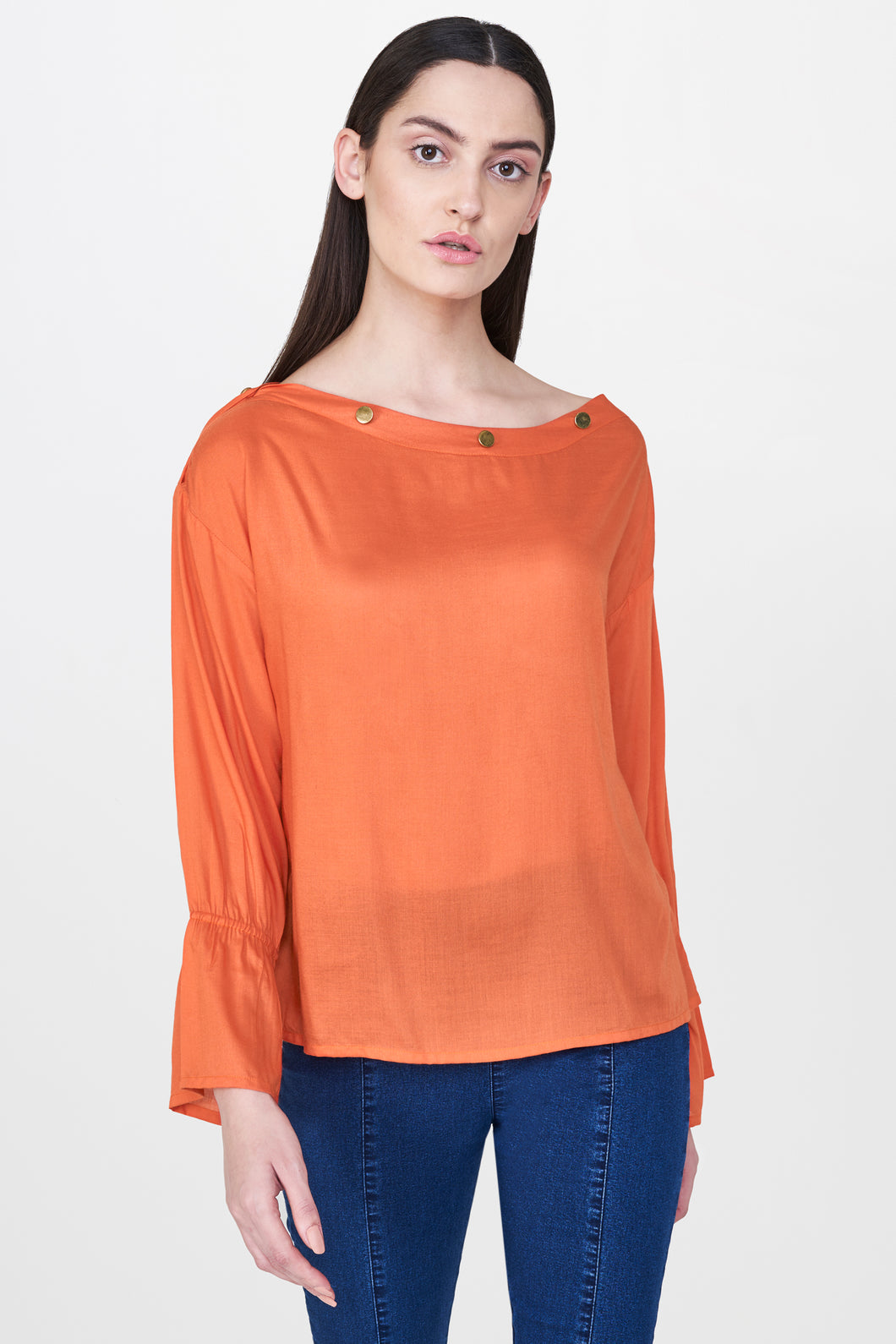 Tangerine Boat Neck Top