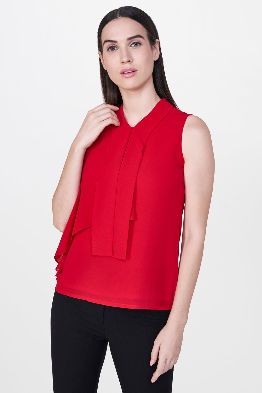 Ruffled Tie-up Collar Top