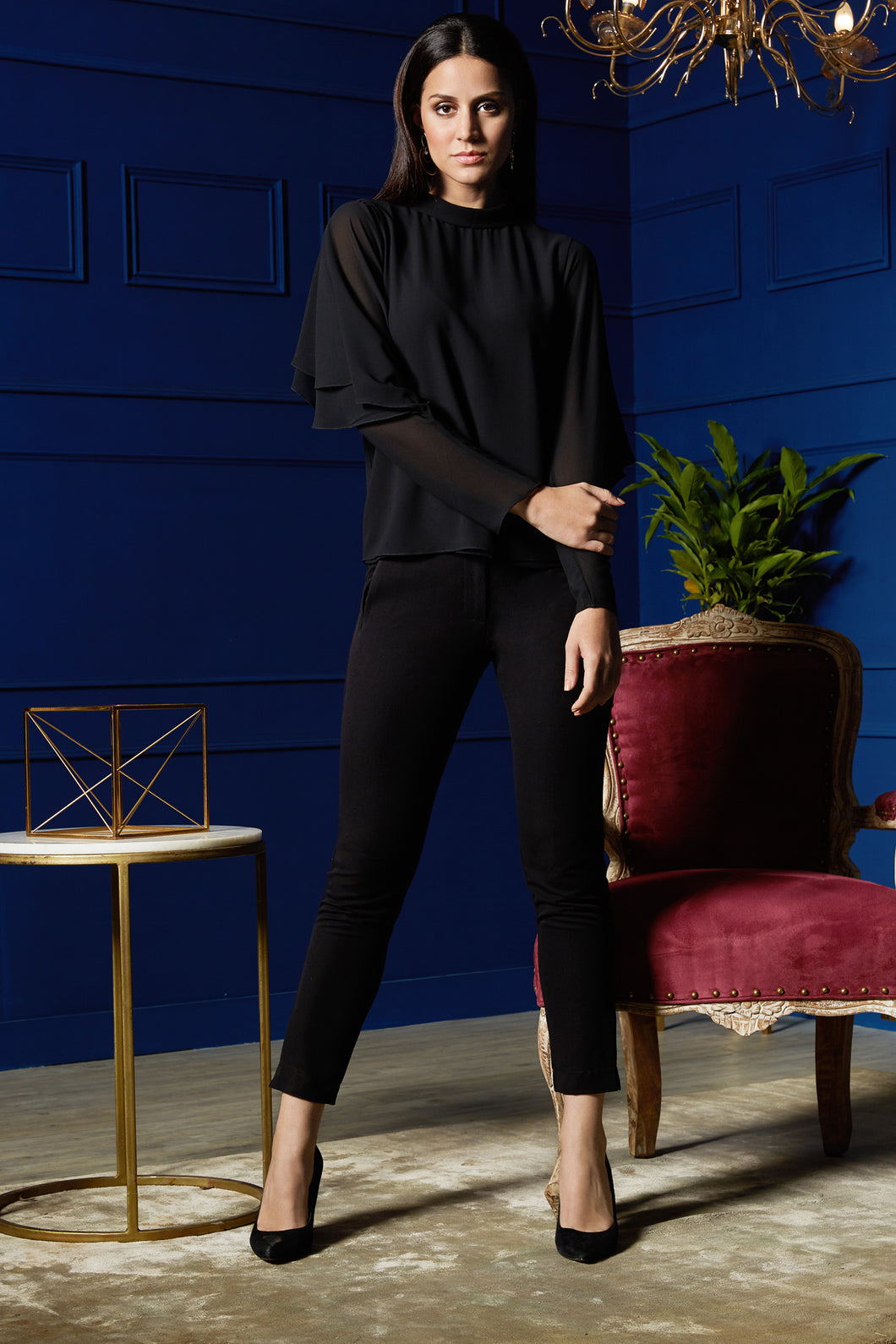 Black Mandarin Collar Top