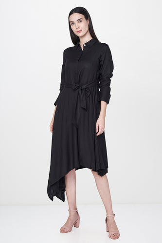 Black Asymmetric Tie-Up Dress