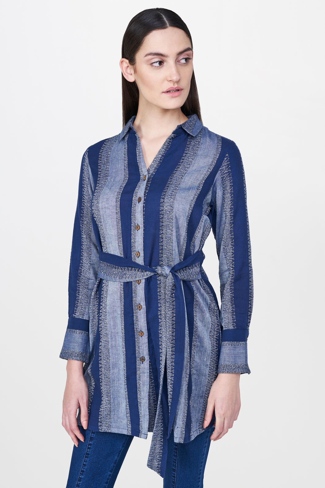 Blue Stripes Tie-Up Tunic