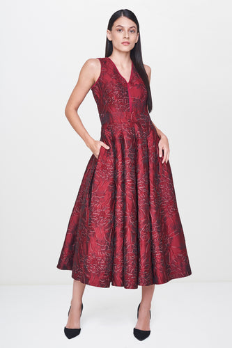 Red Floral Brocade Dress