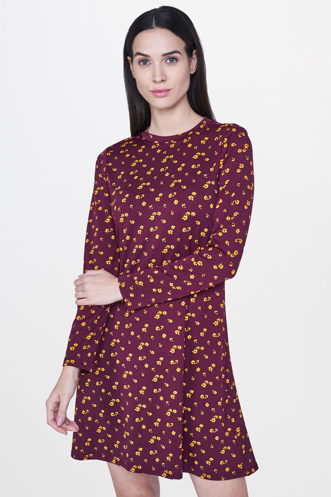 Wine Floral Skater Dress