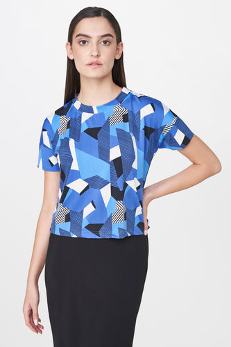 Blue Geometric Print Top