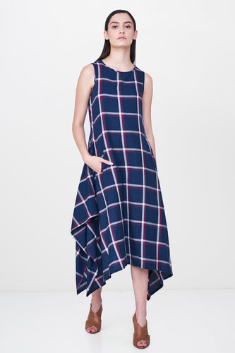 Plaid Handkerchief Midi Dress