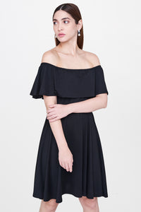 Black Overlay Fit and Flare Dress