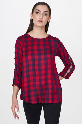 Cranberry Checked Top