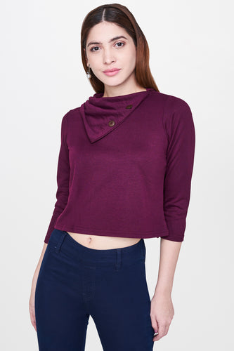 Wine High Neck Crop Top