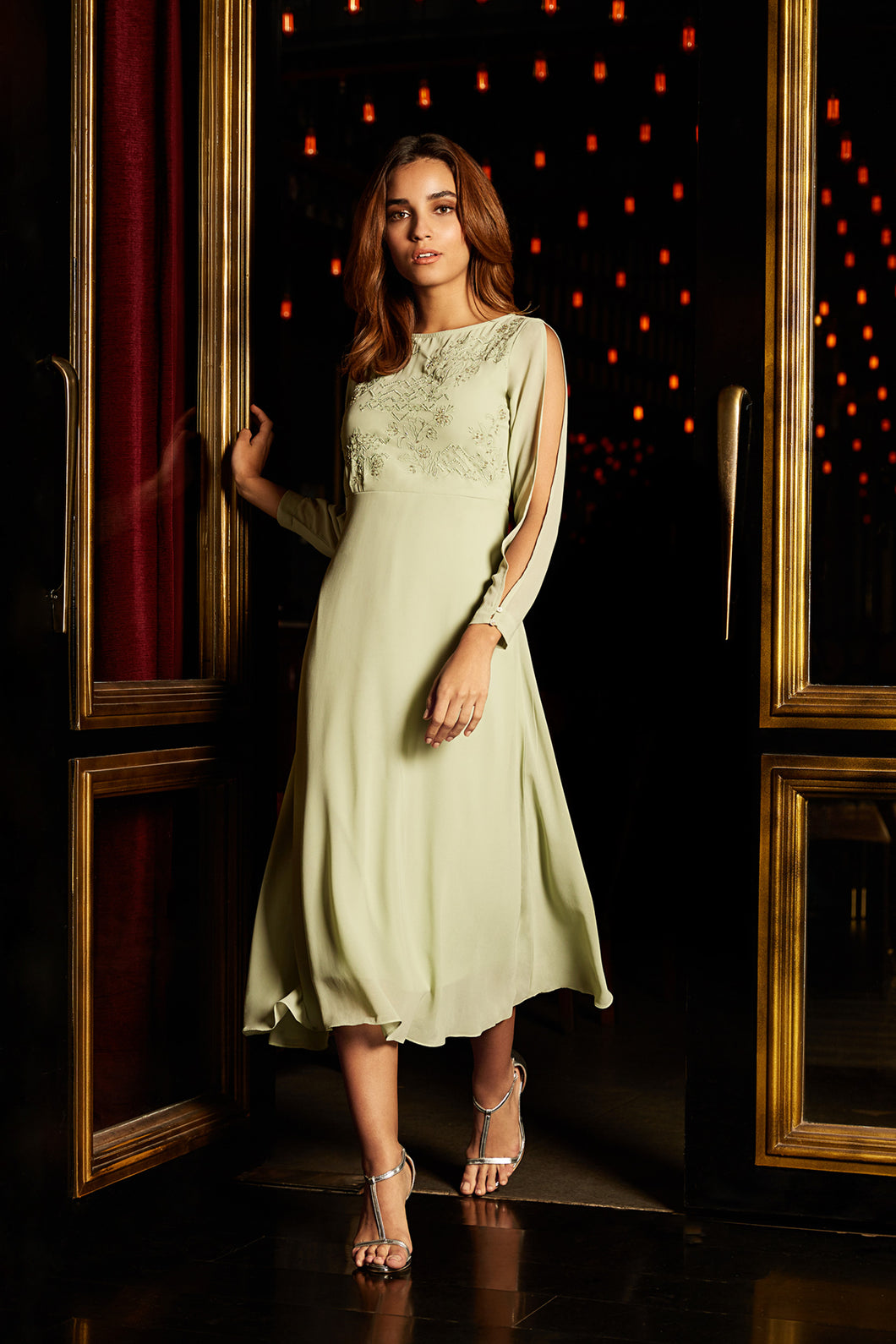 Green Slit Sleeve Maxi