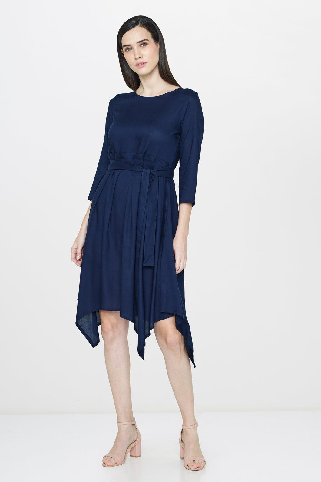 Navy Pleated Dress