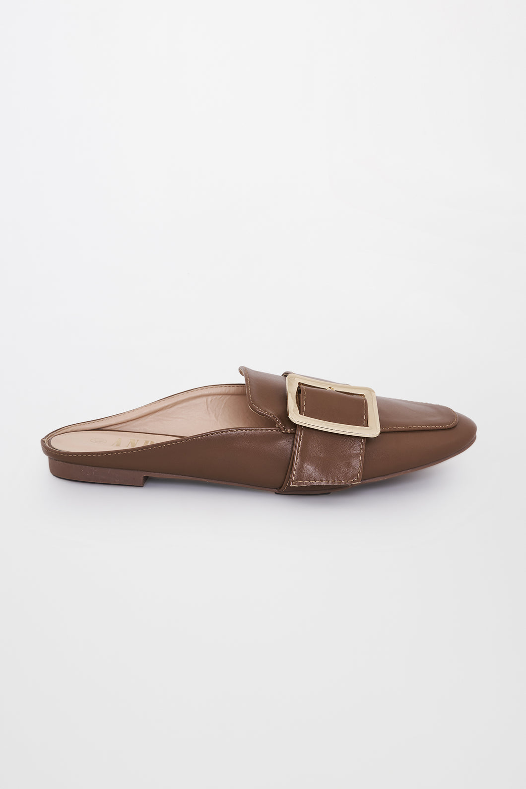 Brown Metal Buckle Mules