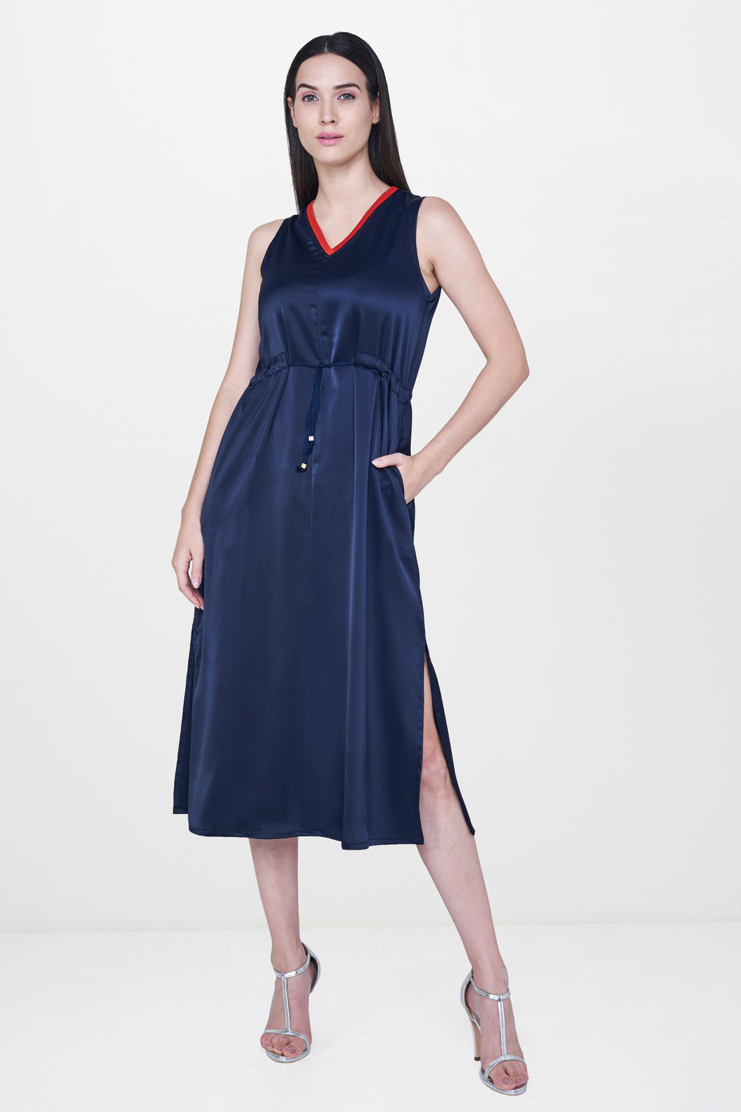 Navy Satin Dress