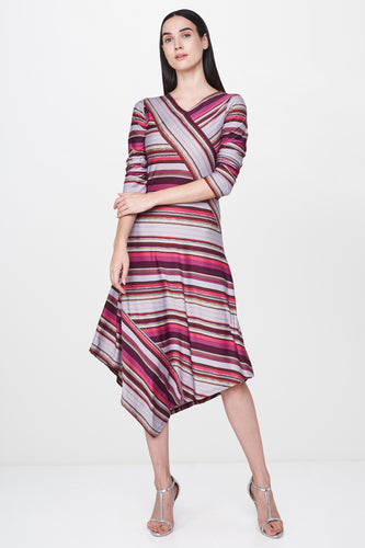 Wine Stripe Asymmetric Dress