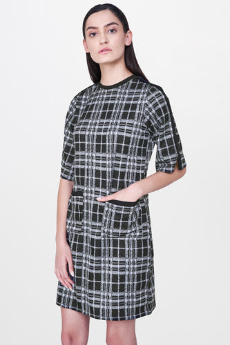 Black and Grey Plaid Shift Dress