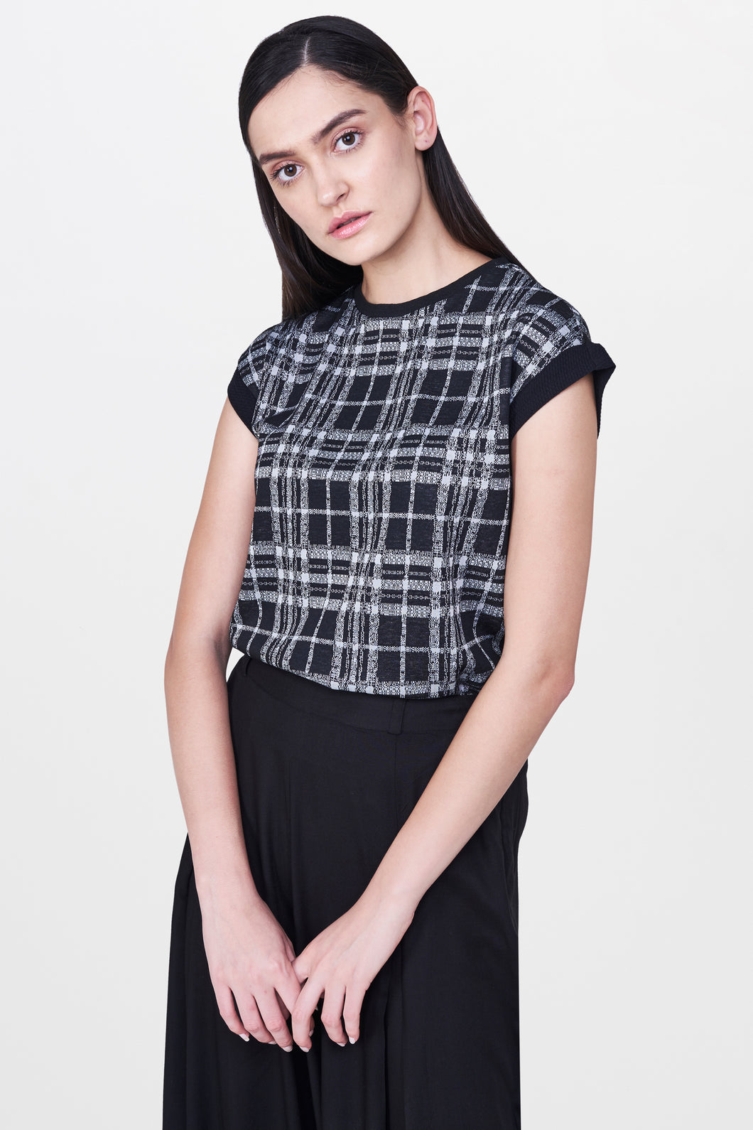 Black Plaid Boxy Top