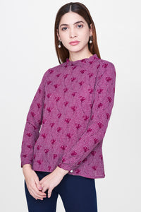 Wine Houndsthooth Floral Top