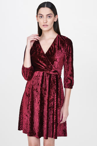 Maroon Surplice Velvet Dress