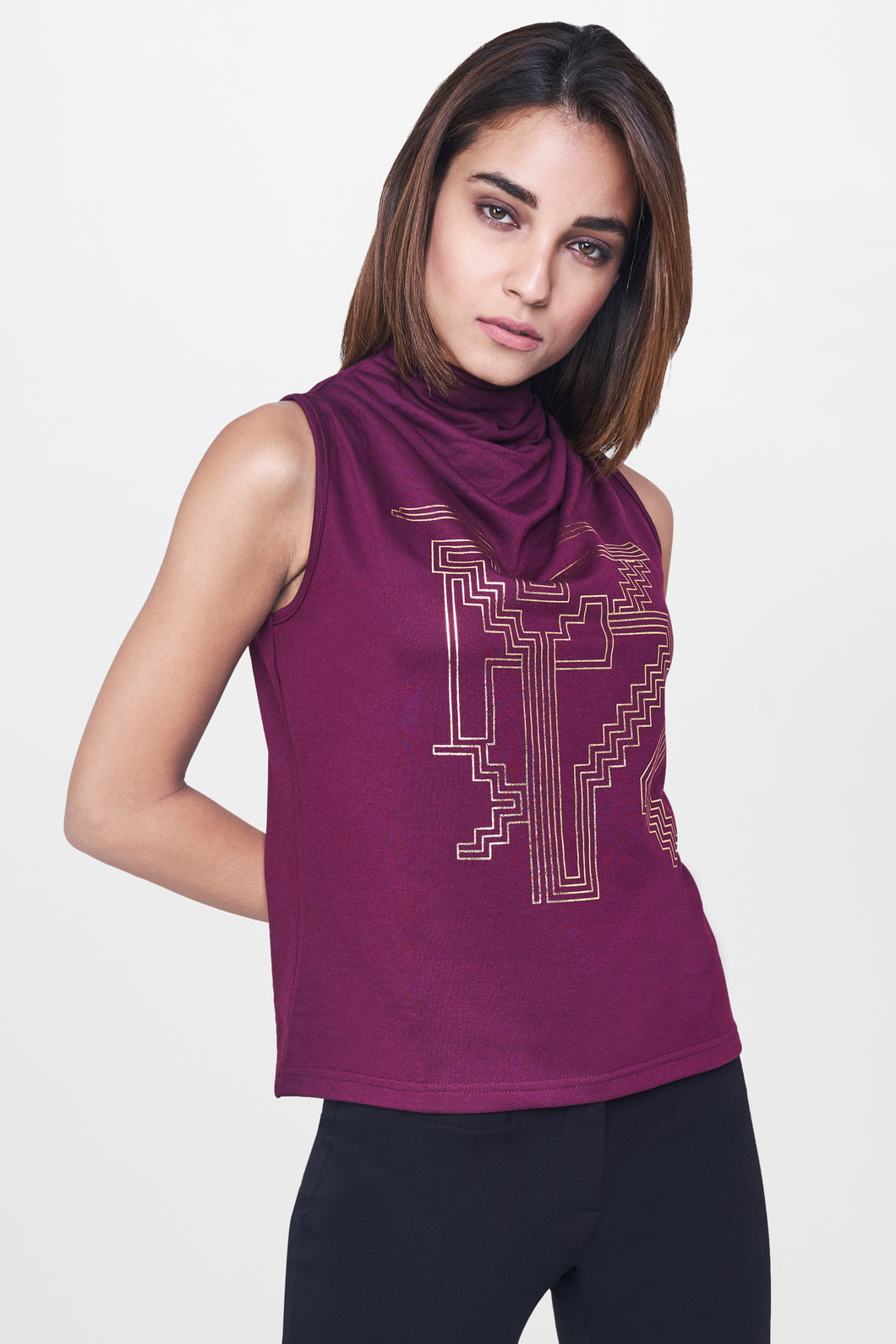 Wine Cowl Neck Top