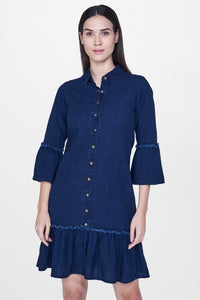 Dark Blue Denim Frill Dress